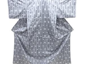 縞に絣柄織り出し手織り紬着物